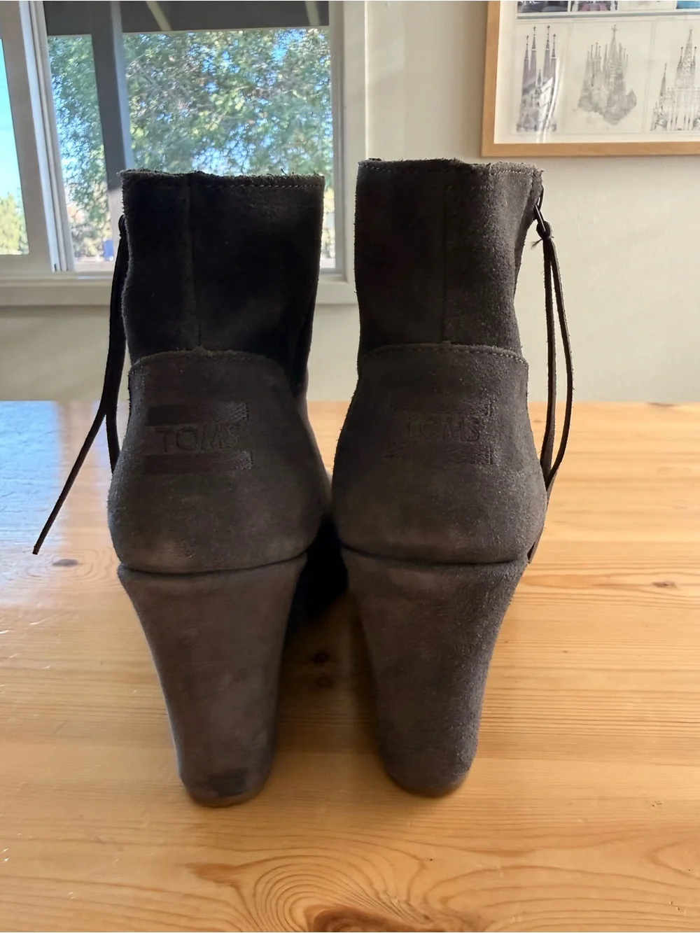 Toms Gray Suede Wedge Ankle Boots - Picture 5 of 5